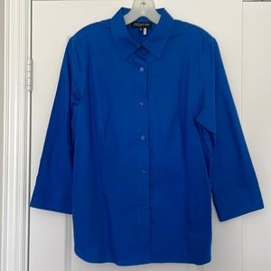 Jones New York | Royal Blue 3/4-Sleeve Fitted Button-Up Blouse | sz. L